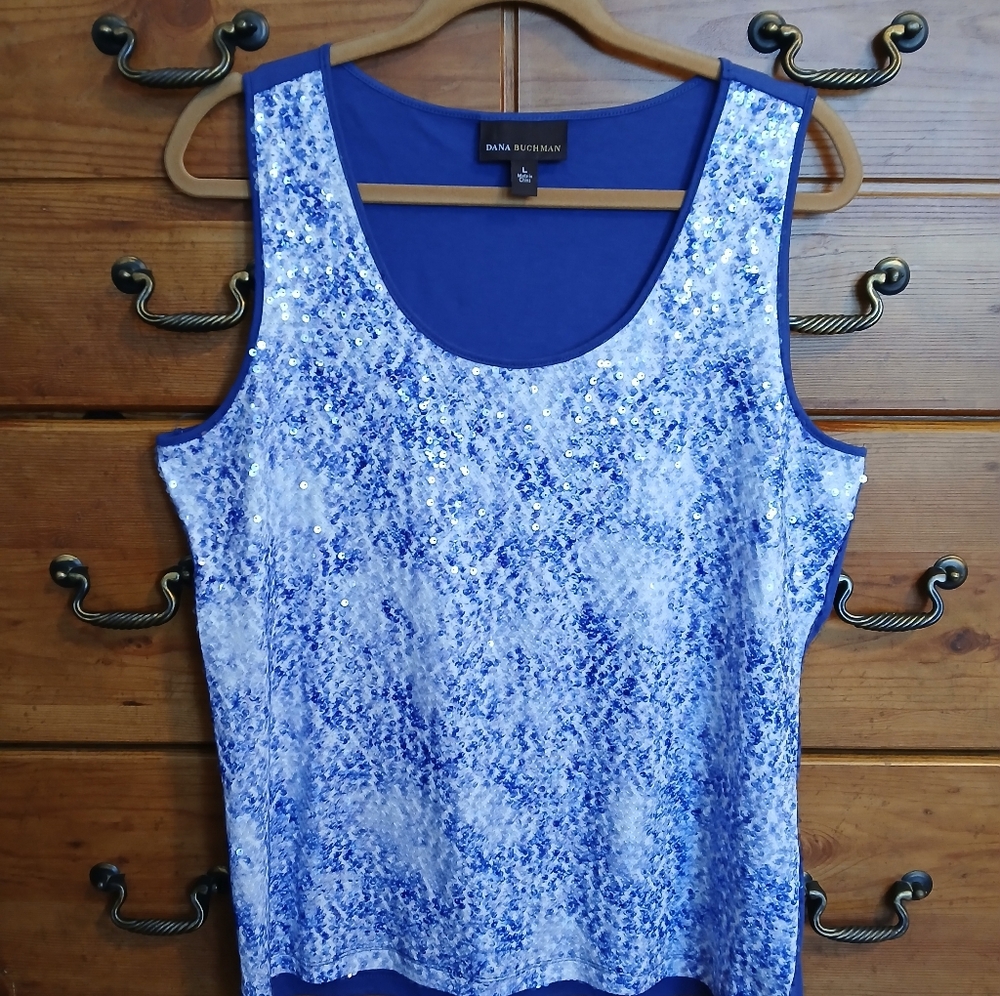 Dana Buchman Blue Lotus Sequin Women's Top - Size: Large